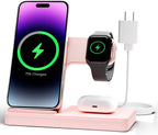 Wireless Charger Iphone Charging Station: 3 in 1 Charger Stand Multiple Devices for Apple - Iphone 17 16E 16 15 14 Pro Max 13 12 11 - Watch 11 10 9 8 7 6 5 4 3 2 SE and Ultra Series - Airpods 4 3 Pro
