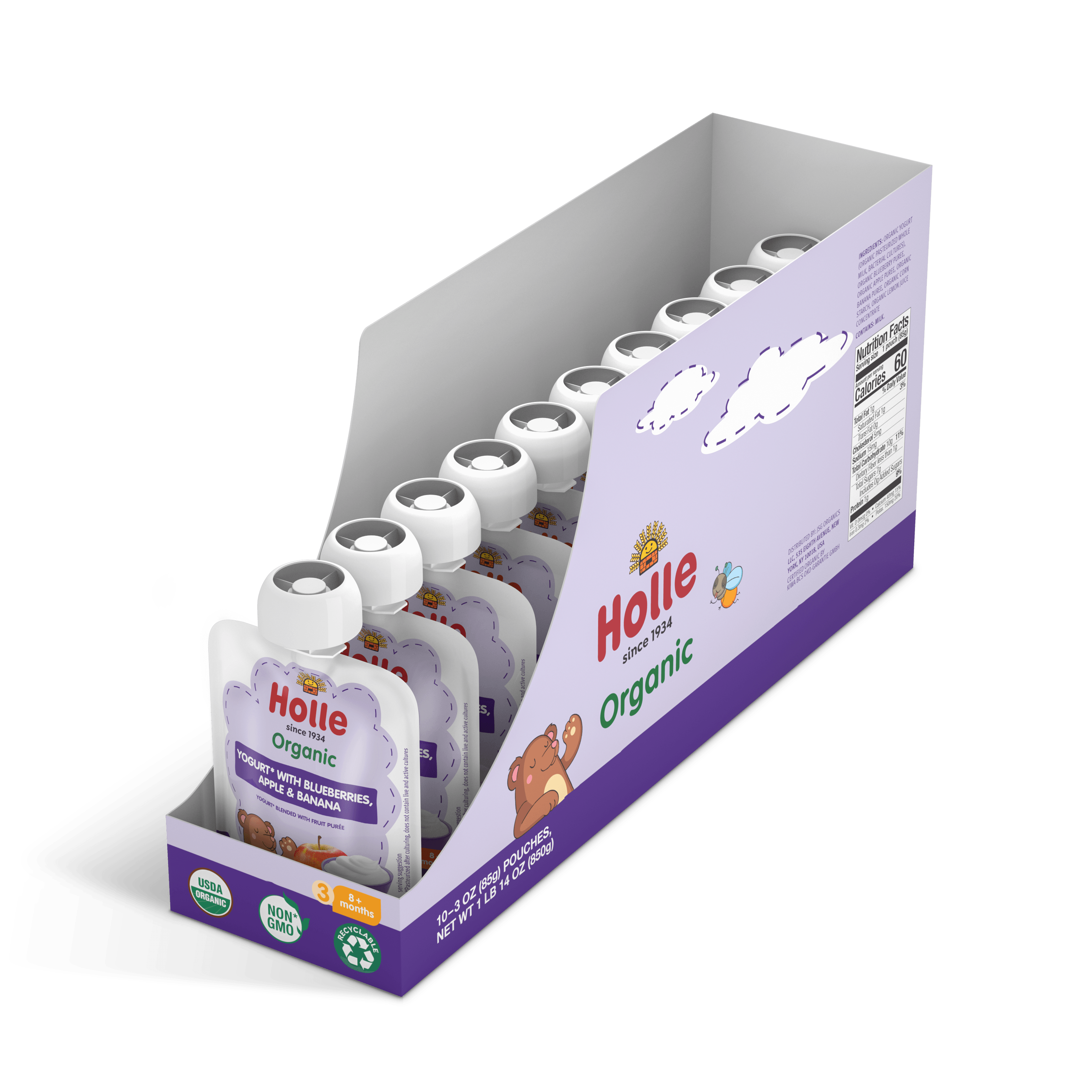 Holle Organic Blueberries, Apple & Banana Yogurt Pouches