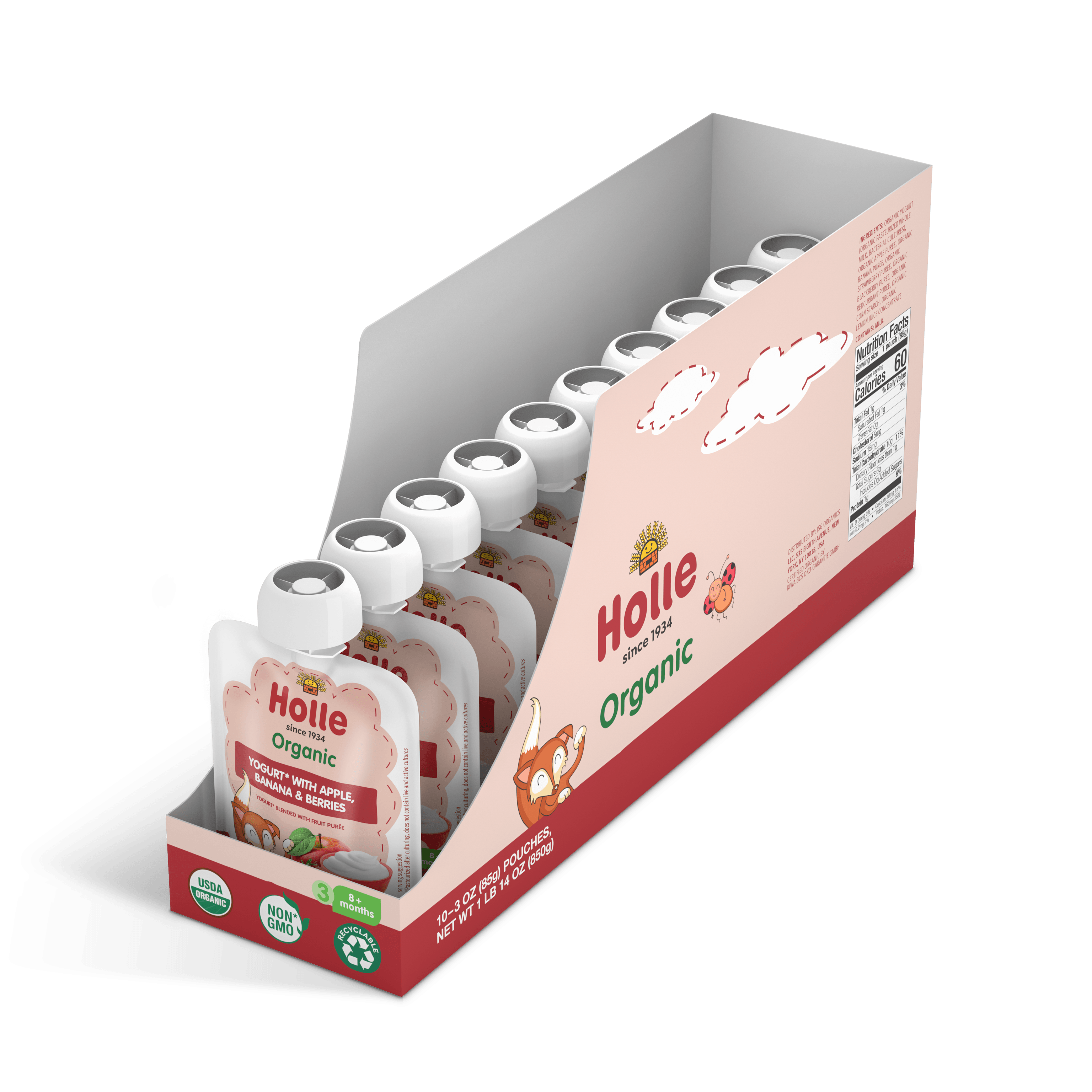 Holle Organic Apple, Banana & Berries Yogurt Pouches