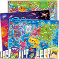 Learning Board Games for Kids 6-8 - Educational Trivia Cards Ages 8-12 - 3X Set World USA Map & Space