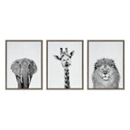 Sylvie Elephant Giraffe and Lion Framed Canvas by Simon Te of Tai Prints