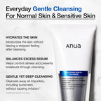 Anua Hydrating Gentle Foaming Cleanser, Hyaluronic Acid, Glycerin, Zinc, Panthenol, Korean Face Wash for Dry Skin, for Double Cleansing, Korean Skincare (150Ml/5.07Fl Oz.)