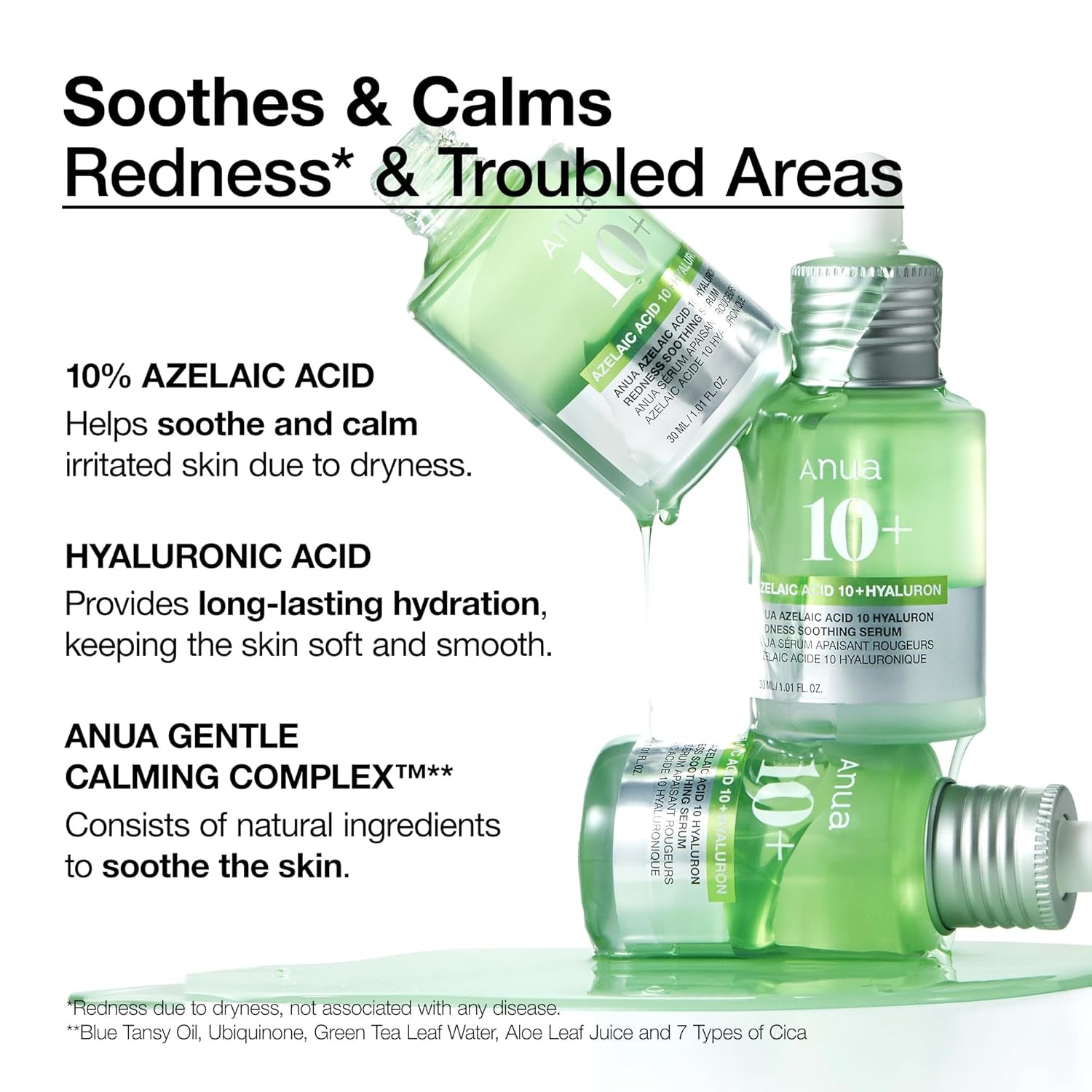 Anua soothing Azelaic Acid 10% Serum with Hyaluronic Acid & Niacinamide for Sensitive Skin - Korean Skincare for Breakouts & Redness Relief (30ml)