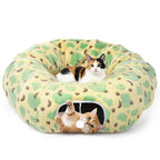 Cat Tunnels for Indoor Cats, 35'' Plush Cat Tunnel Bed Christmas Tree Skirt with Playful Ball and Circle Cushion, Foldable Peekaboo Cave, Interactive Toy
