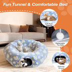 Cat Tunnels for Indoor Cats, 35'' Plush Cat Tunnel Bed Christmas Tree Skirt with Playful Ball and Circle Cushion, Foldable Peekaboo Cave, Interactive Toy