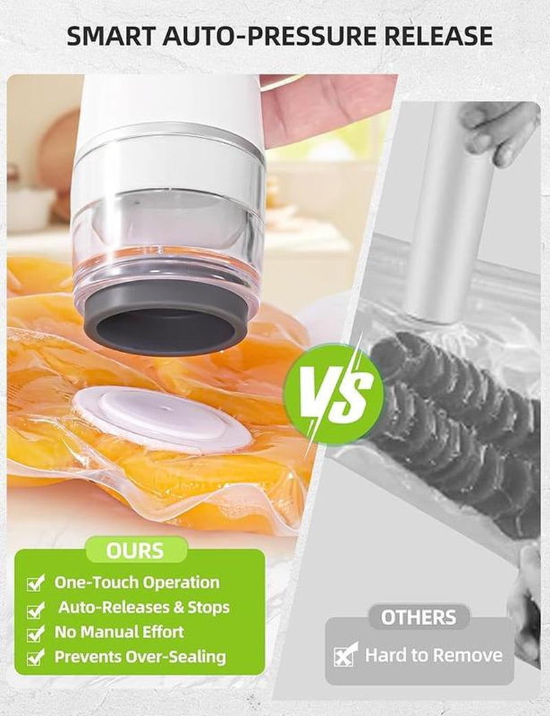 Chef Preserve Compact Vacuum Sealer for Food (Vacuum Sealer Machine + 30 Reusable Vacuum Bags) Powerful Handheld Vacuum Sealer Machine, Seal Meal Saver, Portable Food Sealer