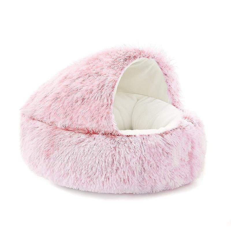 Warm Cat Bed round Plush Fluffy Hooded Cat Bed Cave, Cozy for Indoor Cats or Small Dog Beds, Soothing Pet Beds Doughnut Calm Anti-Nxiety Dog Bed - Waterproof Bottom Washable, 20Inches Soft 2-In-1 Covered Cat Bed Cushion