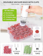 Chef Preserve Compact Vacuum Sealer for Food (Vacuum Sealer Machine + 30 Reusable Vacuum Bags) Powerful Handheld Vacuum Sealer Machine, Seal Meal Saver, Portable Food Sealer