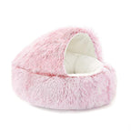 Warm Cat Bed round Plush Fluffy Hooded Cat Bed Cave, Cozy for Indoor Cats or Small Dog Beds, Soothing Pet Beds Doughnut Calm Anti-Nxiety Dog Bed - Waterproof Bottom Washable, 20Inches Soft 2-In-1 Covered Cat Bed Cushion