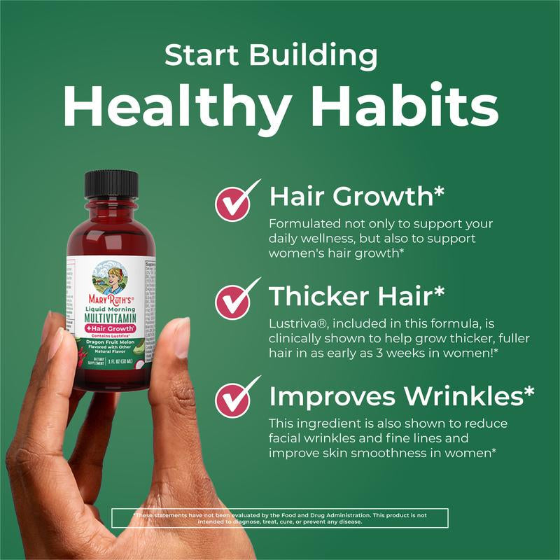 Maryruth'S Travel Pack Liquid Multivitamin + Hair Growth with Clinically Tested Lustriva - Thicker Hair - Reduce Wrinkles & Fine Lines - 1 Fl Oz
