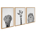 Sylvie Elephant Giraffe and Lion Framed Canvas by Simon Te of Tai Prints