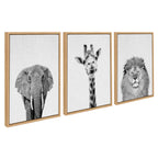 Sylvie Elephant Giraffe and Lion Framed Canvas by Simon Te of Tai Prints