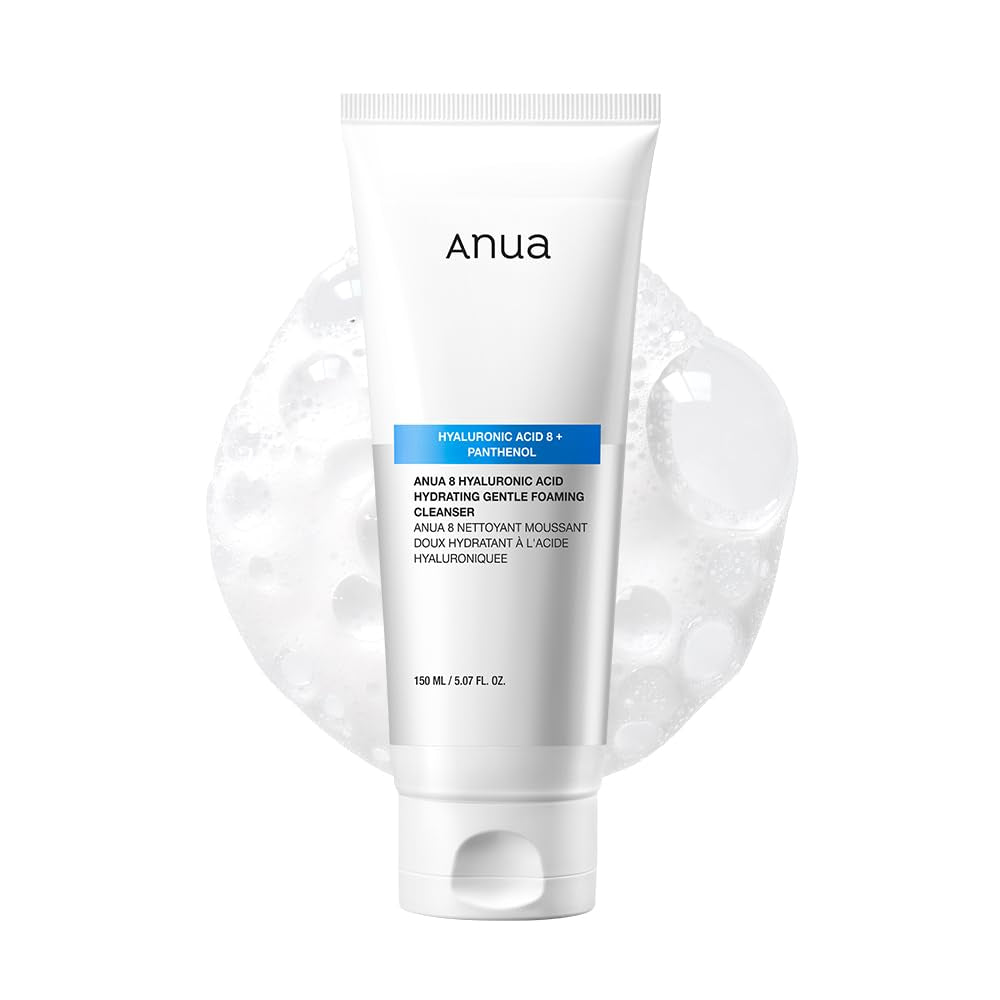 Anua Hydrating Gentle Foaming Cleanser, Hyaluronic Acid, Glycerin, Zinc, Panthenol, Korean Face Wash for Dry Skin, for Double Cleansing, Korean Skincare (150Ml/5.07Fl Oz.)