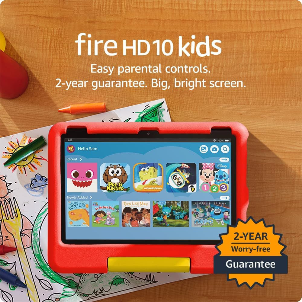 Amazon Fire HD 10 Kids Tablet (Newest Model) Ages 3-7 | Bright 10.1" HD Screen with Included Ad-Free and Exclusive Content, Robust Parental Controls, 13-Hr Battery, 32 GB, Blue