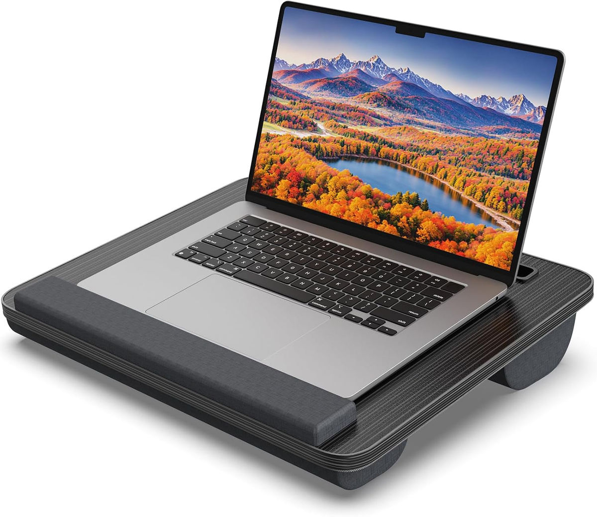 HETTHI Laptop Lap Desk, Portable Large Laptop Desk for Bed, up to 17 in Lap Table with Wrist Rest, Mouse Pad, Tablet Phone Slot, Portable Handle, Lap Tray with Cushion (Dark Brown)