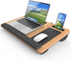 HETTHI Laptop Lap Desk, Portable Large Laptop Desk for Bed, up to 17 in Lap Table with Wrist Rest, Mouse Pad, Tablet Phone Slot, Portable Handle, Lap Tray with Cushion (Dark Brown)