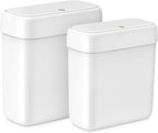 MOPALL Small Bathroom Trash Can with Lid, 2.6 Gallons / 10 L Slim Plastic Garbage Bin with Pop-Up Lid, Mini Waste Basket Can Dog Proof for Kitchen, Bedroom, Office, Laundry, Toilet, Rv, White