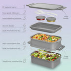 Adult Lunch Box Kids 3 Layers Stackable,Bento Lunch Box 72Oz Large Capacity Leak-Proof with Sauce Containers for Work,School,Outside Tableware Grey