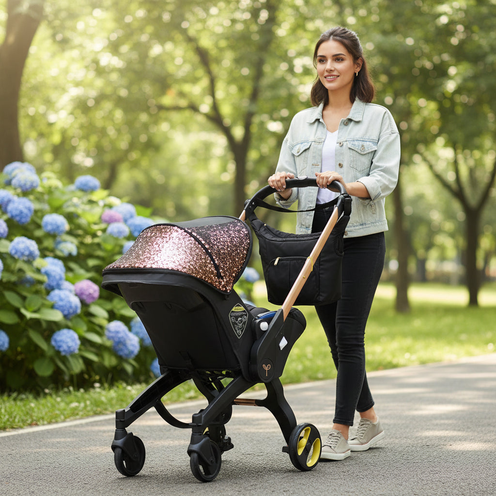 Baby Stroller with Free Bag ,Newborn Stroller,Foldable Stroller Legs,Equipped with Chest Clip,One-Click Contraction Function,Alloy Metal Material,4-Wheel Travel Toddler Stroller