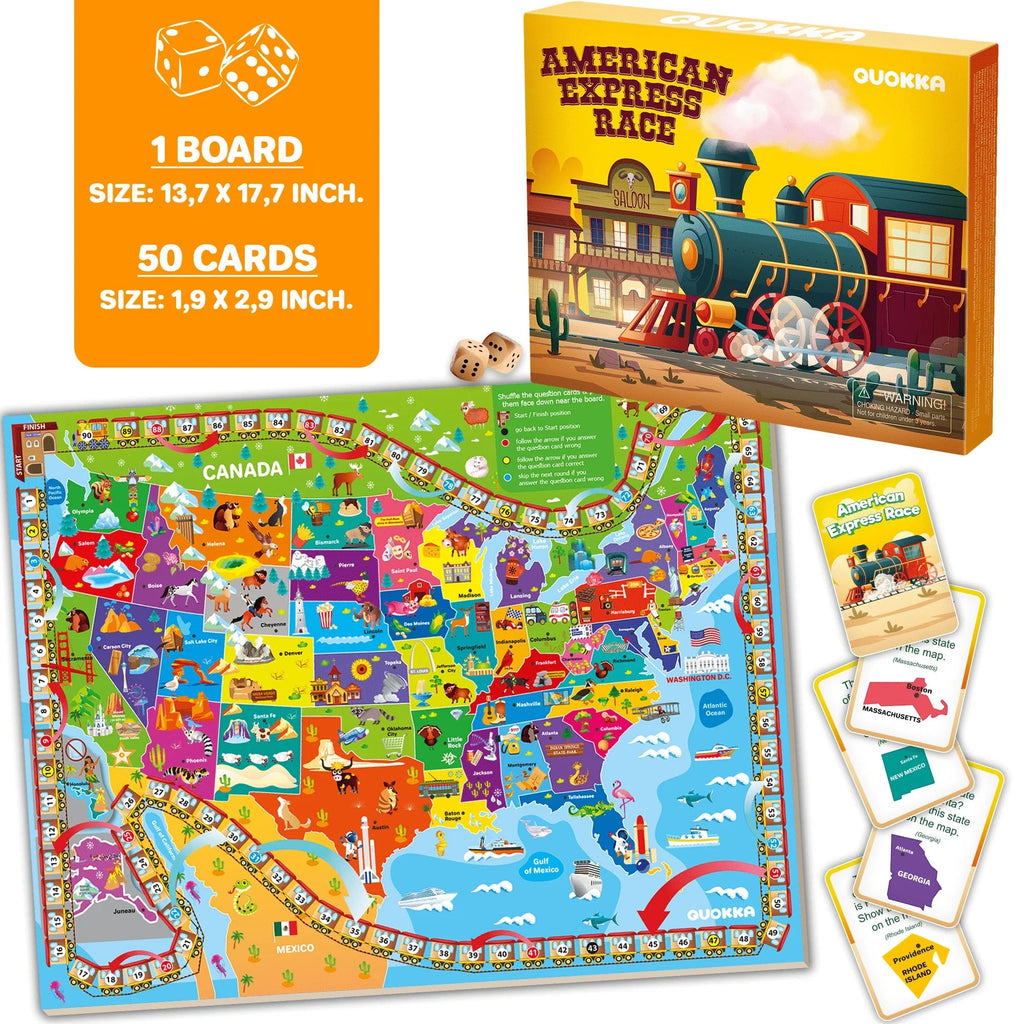 Learning Board Games for Kids 6-8 - Educational Trivia Cards Ages 8-12 - 3X Set World USA Map & Space