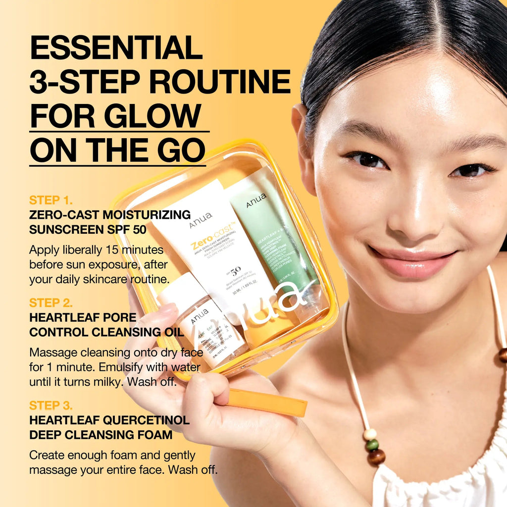 [Anua] Sun-Ready Travel Kit ｜No White Cast Sunscreen, Mini Cleansing Foam, Mini Cleansing Oil, Travel Size, Korean Skincare, Spf, Deep Pore Cleanse, Suncare