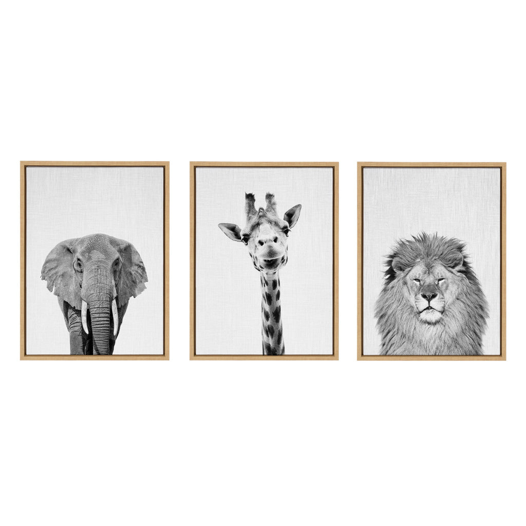 Sylvie Elephant Giraffe and Lion Framed Canvas by Simon Te of Tai Prints