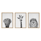 Sylvie Elephant Giraffe and Lion Framed Canvas by Simon Te of Tai Prints