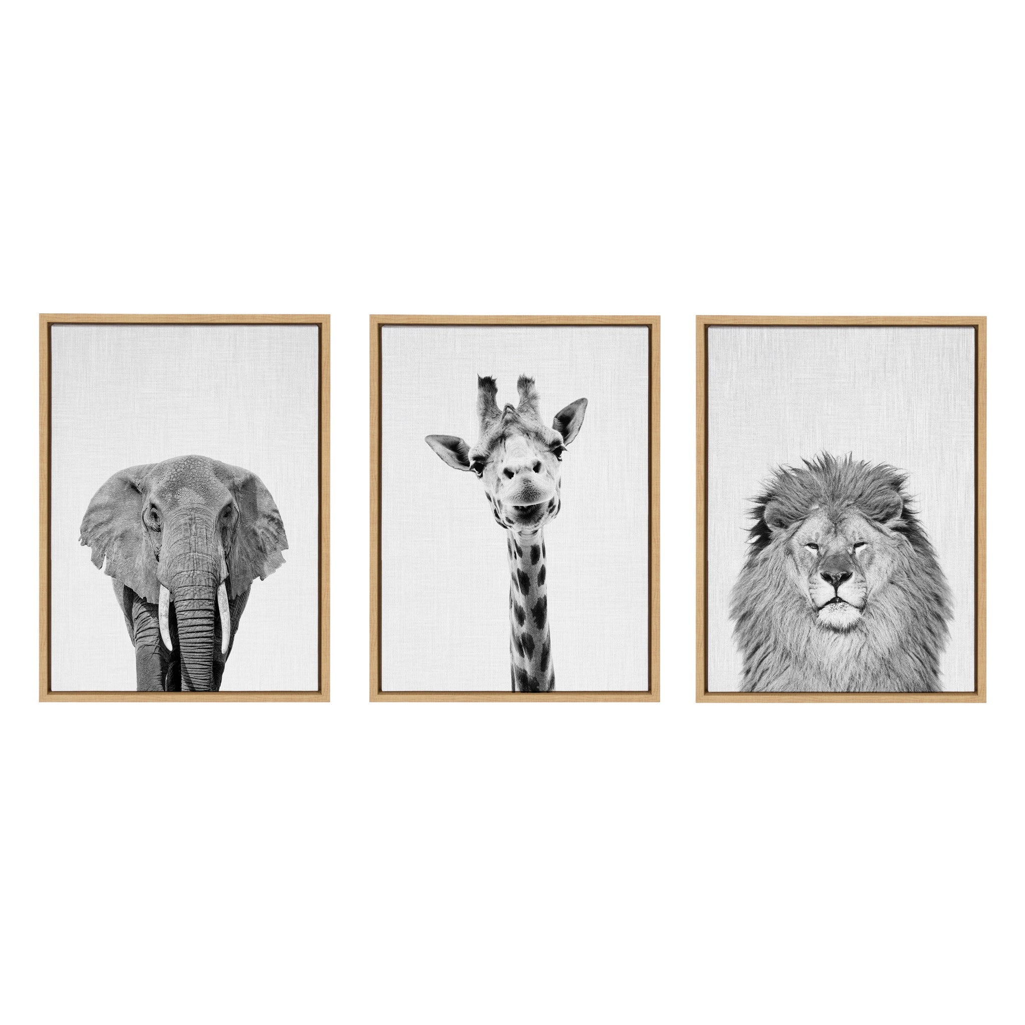 Sylvie Elephant Giraffe and Lion Framed Canvas by Simon Te of Tai Prints