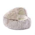 Warm Cat Bed round Plush Fluffy Hooded Cat Bed Cave, Cozy for Indoor Cats or Small Dog Beds, Soothing Pet Beds Doughnut Calm Anti-Nxiety Dog Bed - Waterproof Bottom Washable, 20Inches Soft 2-In-1 Covered Cat Bed Cushion