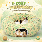 Cat Tunnels for Indoor Cats, 35'' Plush Cat Tunnel Bed Christmas Tree Skirt with Playful Ball and Circle Cushion, Foldable Peekaboo Cave, Interactive Toy