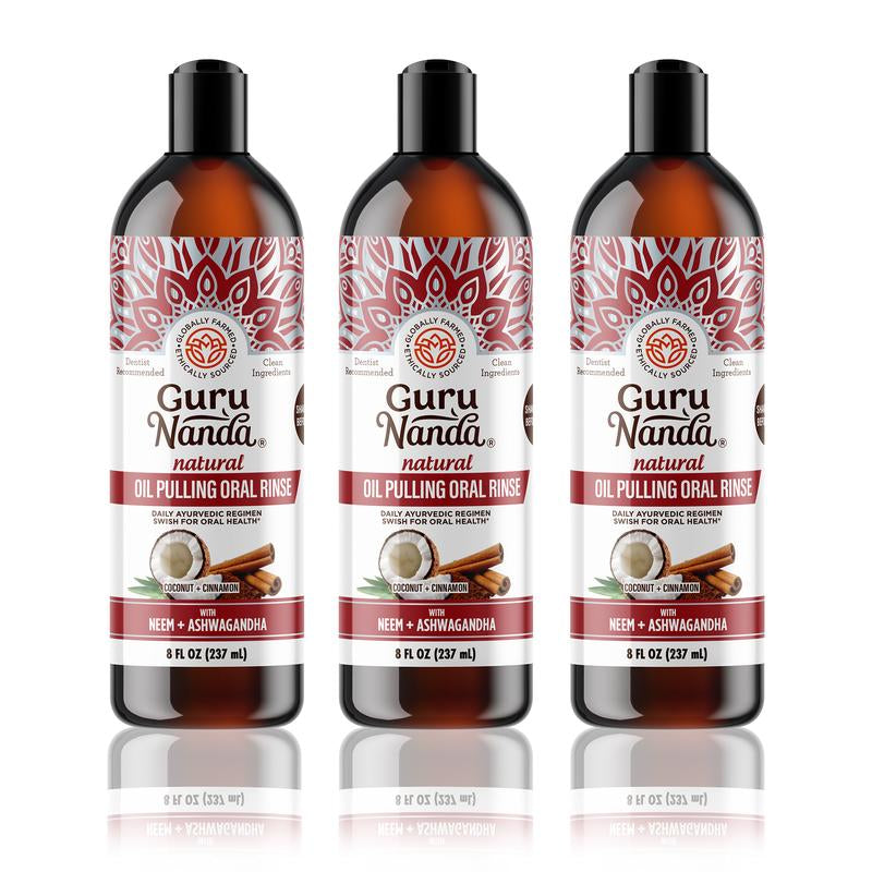 Gurunanda Coconut & Cinnamon Oil Pulling Flavor + Neem & Ashwagandha - 8 Oz Oral Daily