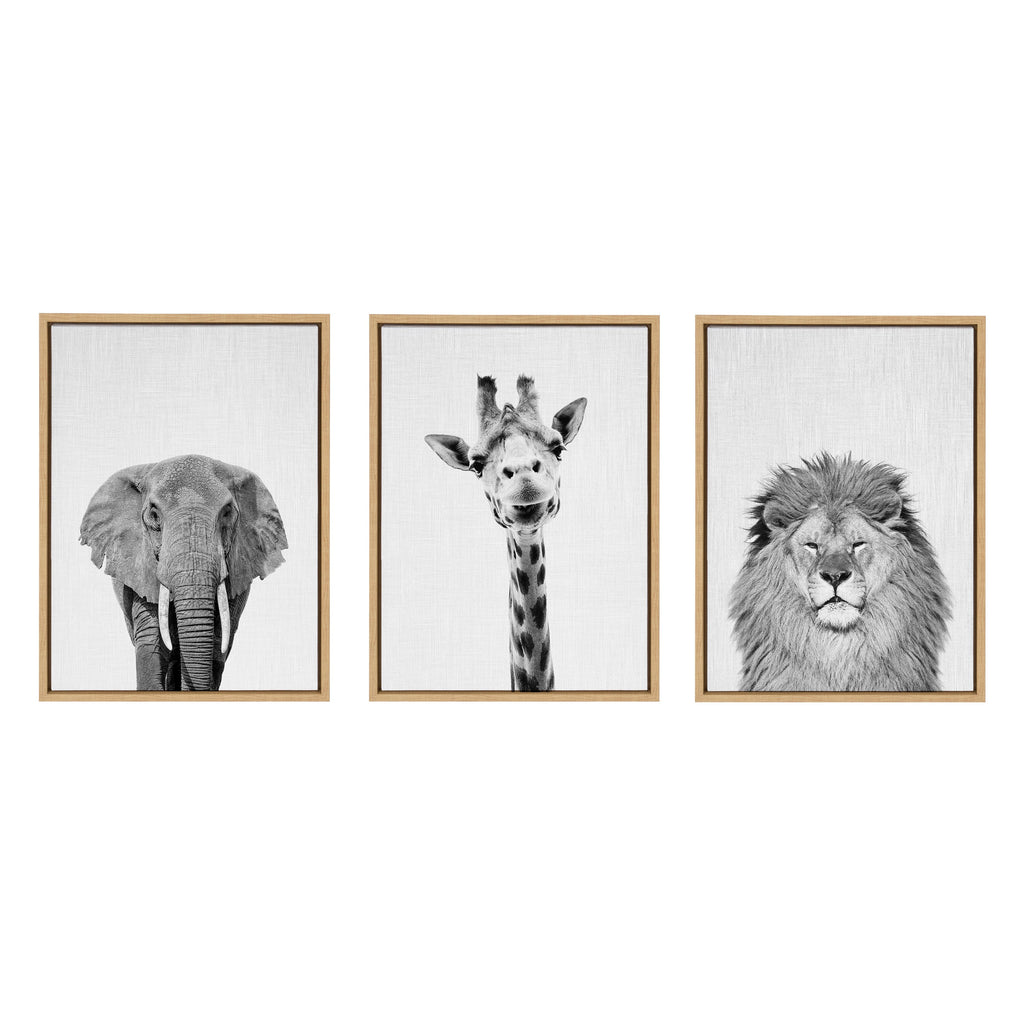 Sylvie Elephant Giraffe and Lion Framed Canvas by Simon Te of Tai Prints