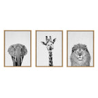 Sylvie Elephant Giraffe and Lion Framed Canvas by Simon Te of Tai Prints