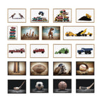 Sylvie Vintage Toy Tractor Green and Vintage Toy Dump Truck Blue Framed Canvas Art Set by Saint and Sailor Studios