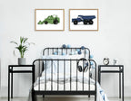 Sylvie Vintage Toy Tractor Green and Vintage Toy Dump Truck Blue Framed Canvas Art Set by Saint and Sailor Studios