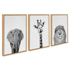 Sylvie Elephant Giraffe and Lion Framed Canvas by Simon Te of Tai Prints
