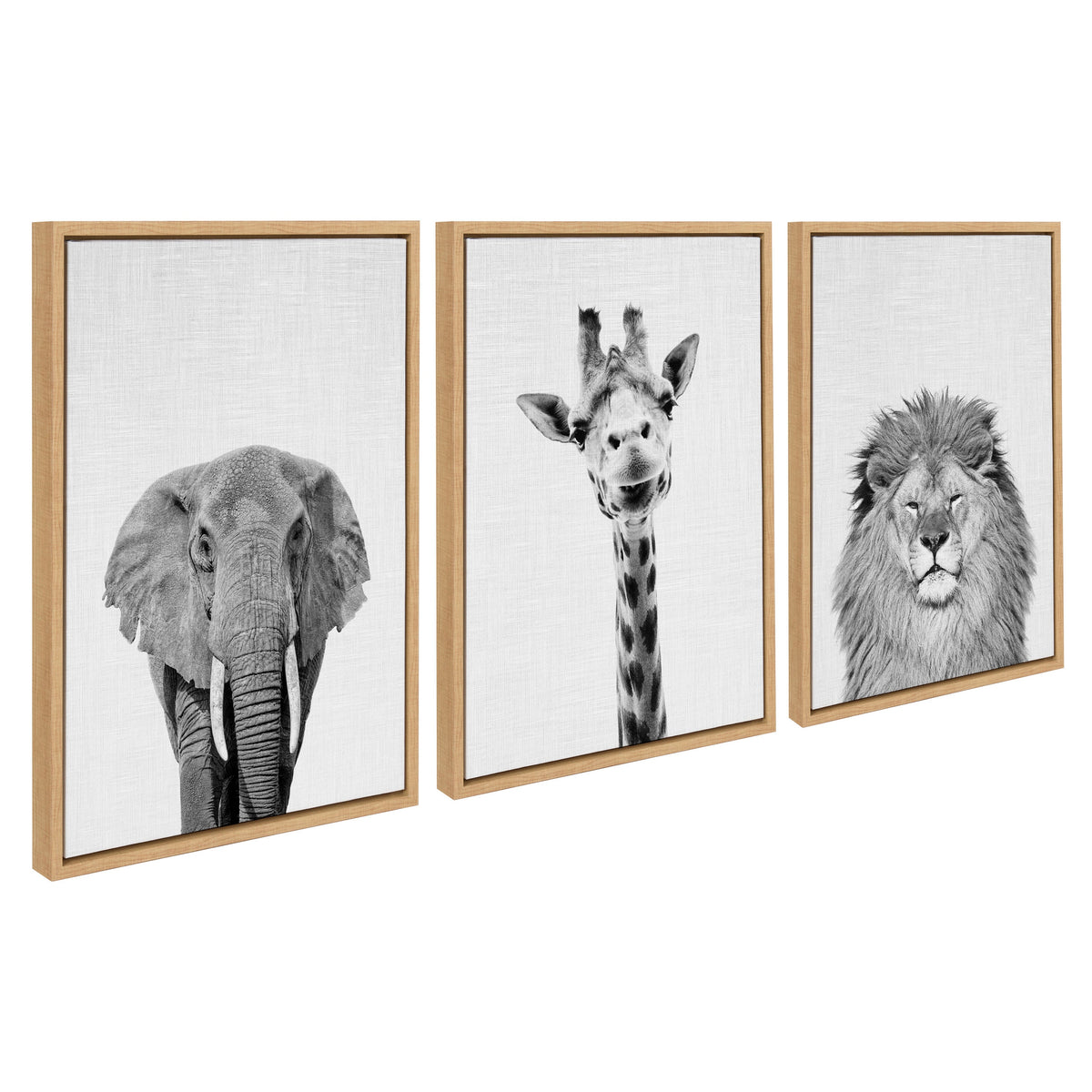 Sylvie Elephant Giraffe and Lion Framed Canvas by Simon Te of Tai Prints