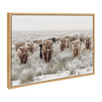 Sylvie Texas Longhorn, Highland Cow Portrait Close Color and Herd of Highland Cows Color Framed Canvas Art Set by The Creative Bunch Studio