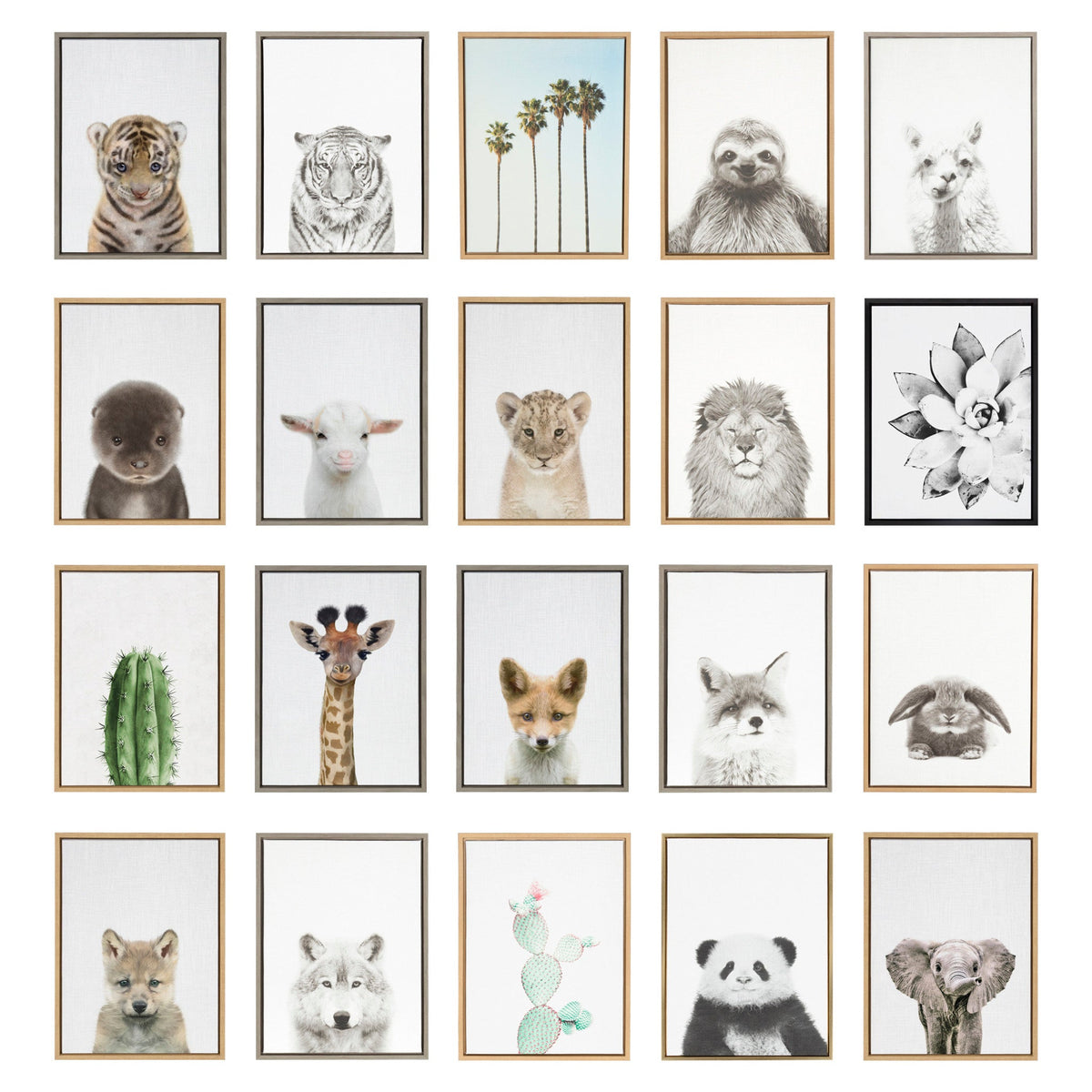 Sylvie Elephant Giraffe and Lion Framed Canvas by Simon Te of Tai Prints