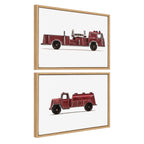 Sylvie Red Vintage Toy Fire Engine and Red Vintage Toy Water Truck Framed Canvas Art Set by Saint and Sailor Studios