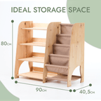 Wooden Montessori Shelves for Toddler 2in1: Bookshelf & Toy Shelving